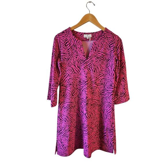 Jude Connally sz small pink purple zebra Jude Cloth mandarin collar shift dress - Picture 1 of 6